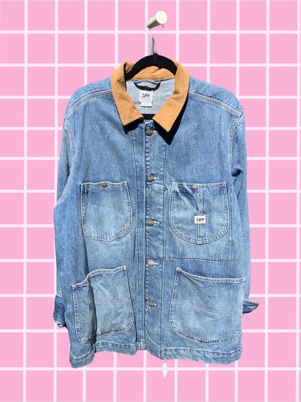 Lee Workwear Faded Denim Chore Coat with Corduroy Collar - Men’s Size Large